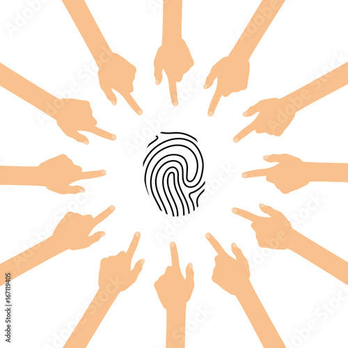 Viele Hände zeigen auf - Fingerabdruck - Identität