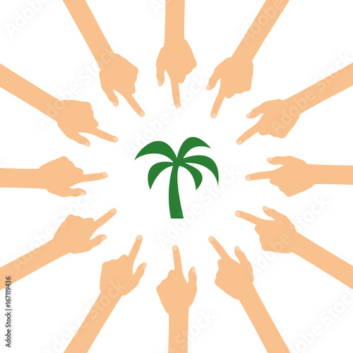 Viele Hände zeigen auf - Palme