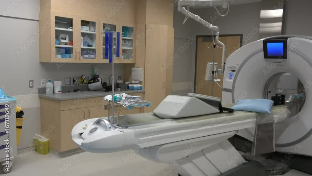 CT scan room. Camera pan CT scan room. Camera pan
