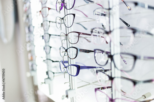 Eyeglasses frames in optical store. © hedgehog94