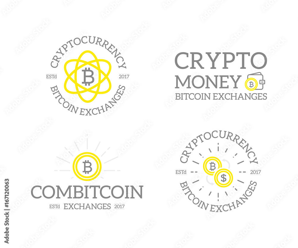 Fototapeta premium Unique retro vintage digital money and bitcoin, cryptocurrency logos or insignias, emblems, labels and badges and other branding objects. Vector line style