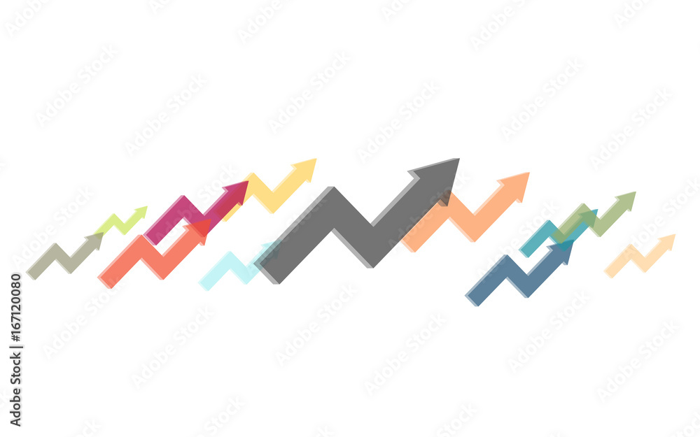 Viele bunte Symbole - steigende Aktien Viele bunte Symbole - steigende Aktien