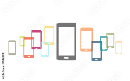 Viele bunte Smartphones