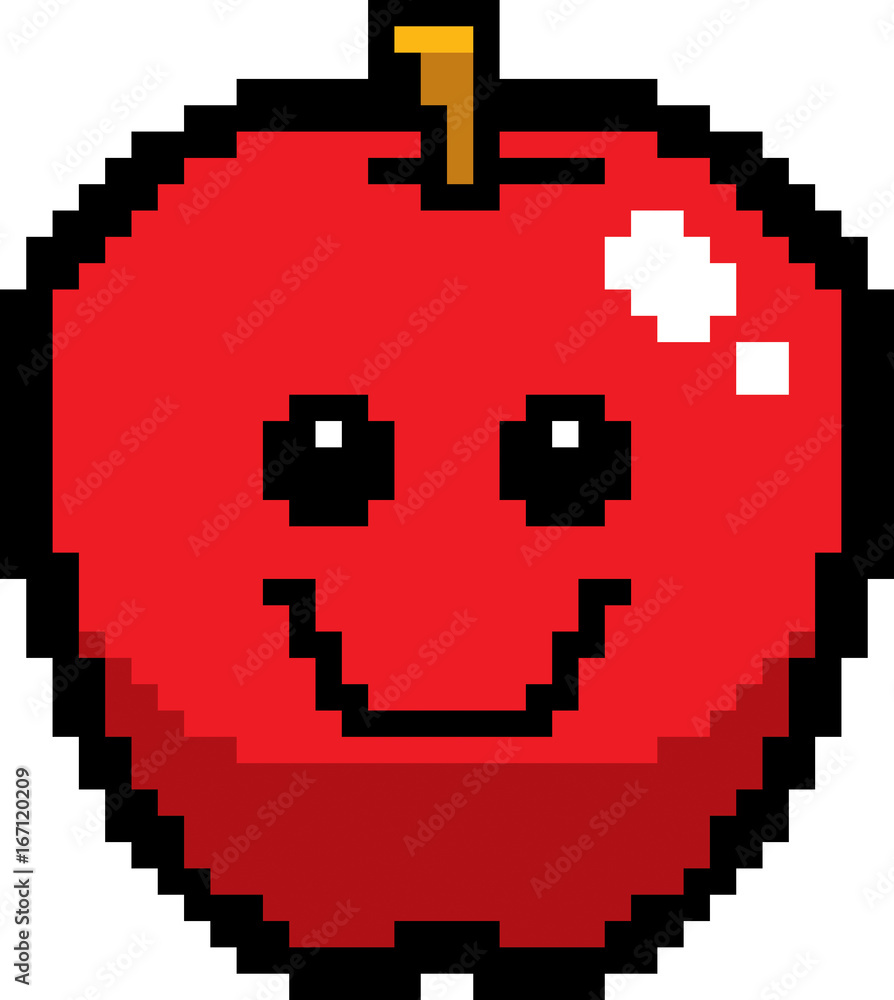 Obraz premium Smiling 8-Bit Cartoon Apple