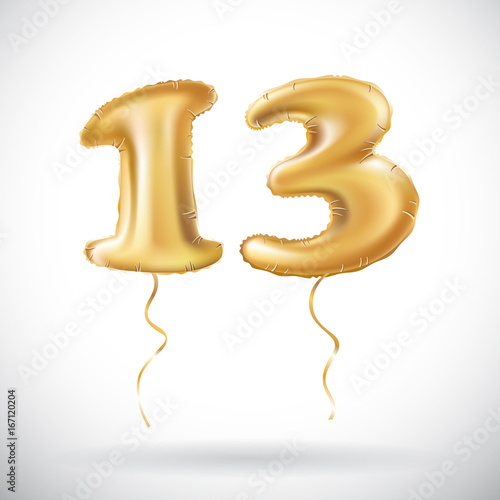 vector Golden number 13 thirteen made of inflatable balloon isolated on white background