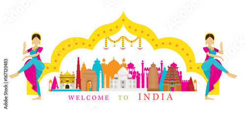 India Landmarks with Traditional Dancer