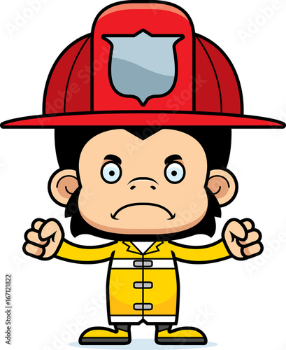 Cartoon Angry Firefighter Chimpanzee