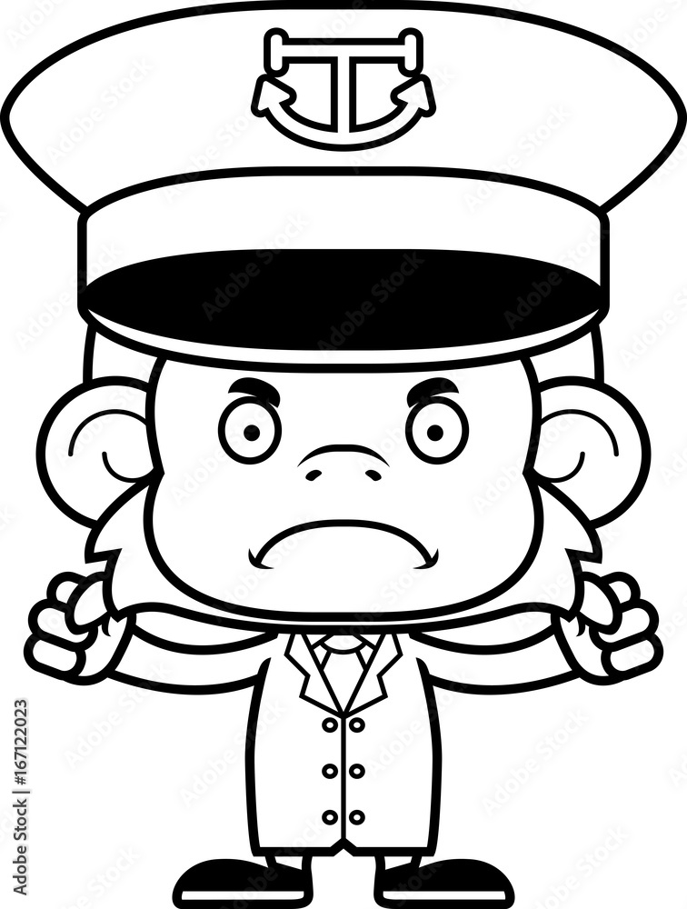 Cartoon Angry Boat Captain Monkey