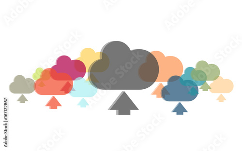 Viele bunte Cloud-Symbole zum Hochladen
