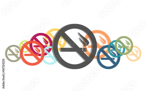 Viele bunte Rauchen-Verboten-Symbole
