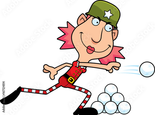 Cartoon Christmas Elf Snowball Fight