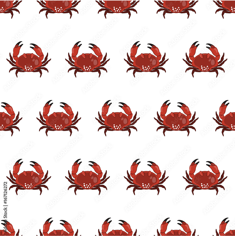 Seamless pattern with crab in cartoon style. Image for wrapping paper. Vector illustration