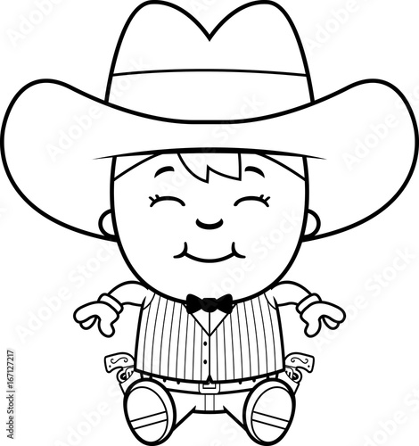 Cartoon Little Gunfighter Sitting