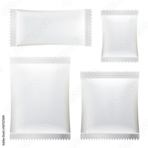 Sachet Vector. White Blank Of Stick Sachet Packaging. Sachets For Medicines. Good For Package Design. Realistic Isolated Illustration
