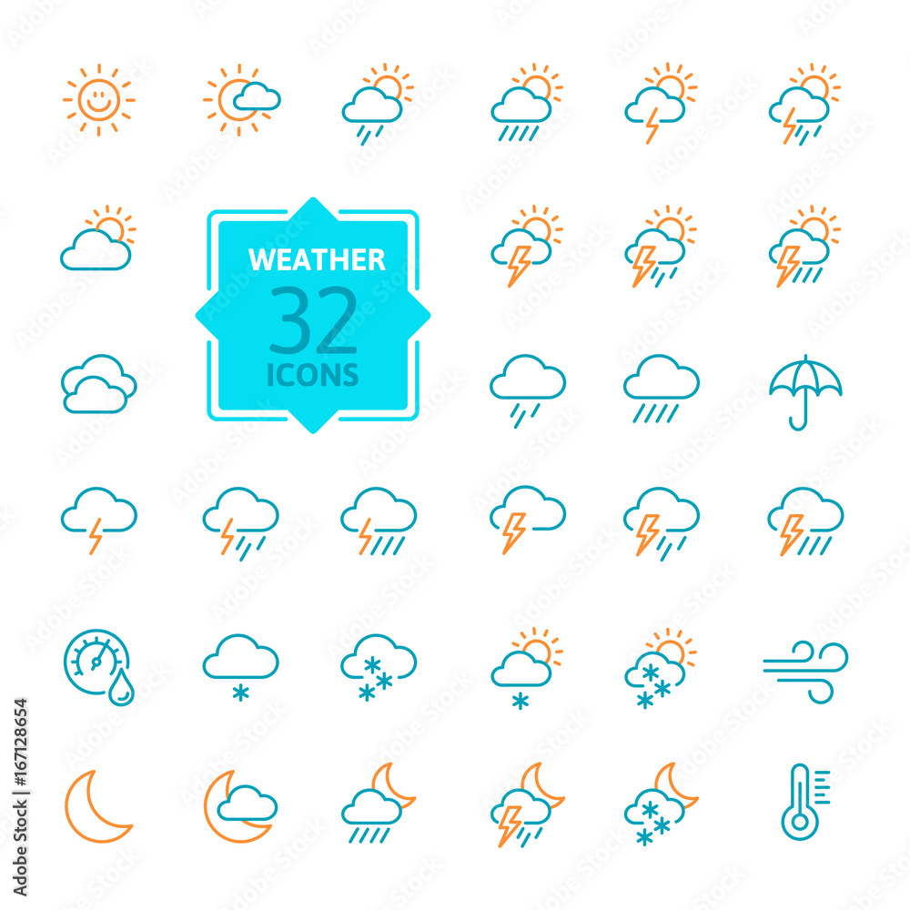 Weather forecast - outline web icon set, vector, thin line icons collection Weather forecast - outline web icon set, vector, thin line icons collection