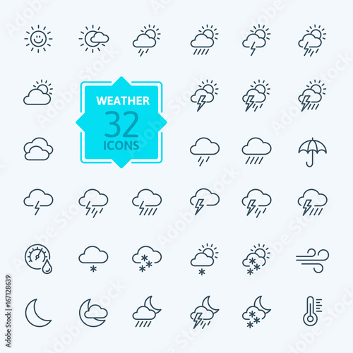 Weather forecast - outline web icon set, vector, thin line icons collection