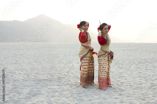 Portrait of Bihu women dancing 