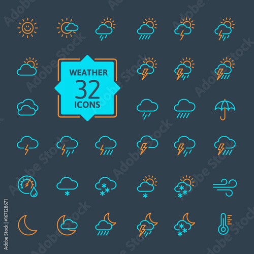 Weather forecast - outline web icon set, vector, thin line icons collection