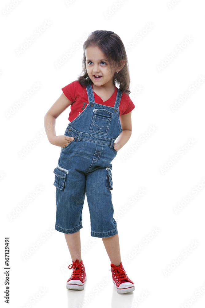 Little girl looking away over white background Little girl looking away over white background
