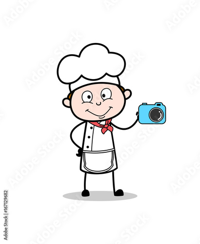 Cartoon Chef Showing a Good Quality Camera Vector Illustration