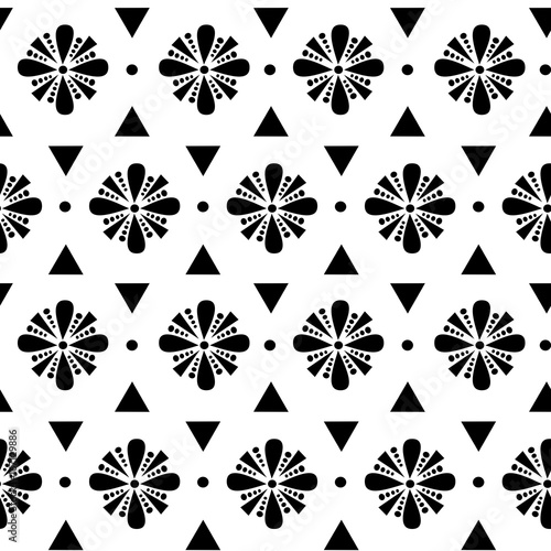 abstract geometric black and white flowers seamless vector pattern background illustration