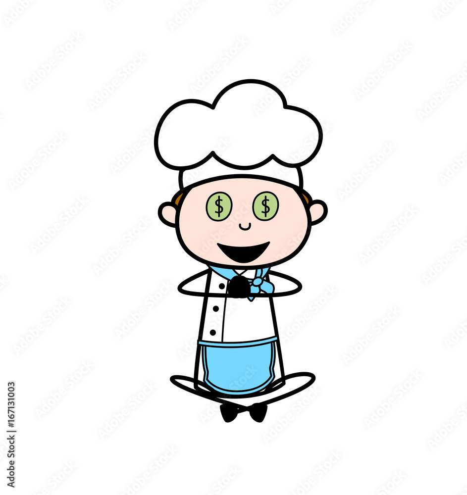 Cartoon Greedy Chef with Dollar Eyes Vector Illustration Cartoon Greedy Chef with Dollar Eyes Vector Illustration