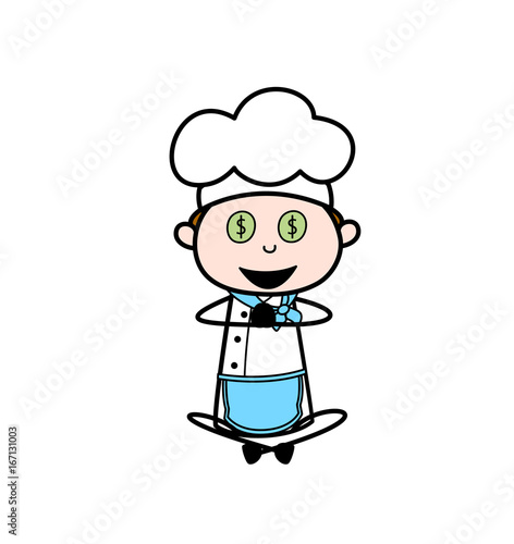 Cartoon Greedy Chef with Dollar Eyes Vector Illustration