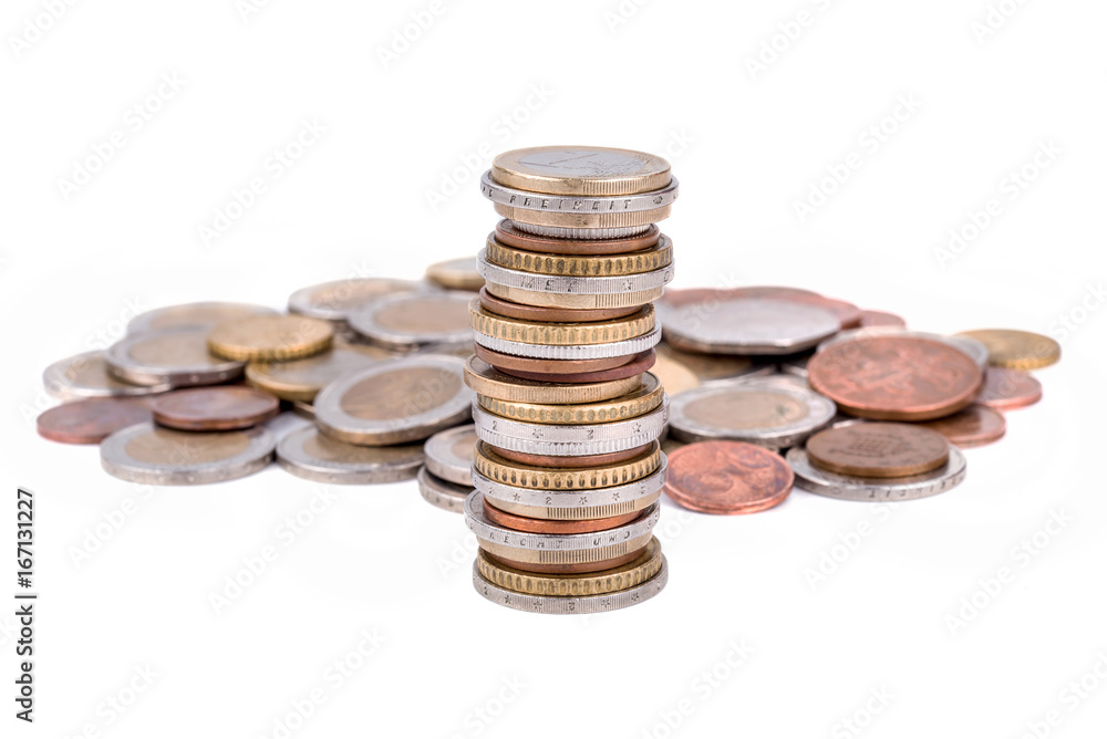 Stack of euro coins isolated on white background Stack of euro coins isolated on white background
