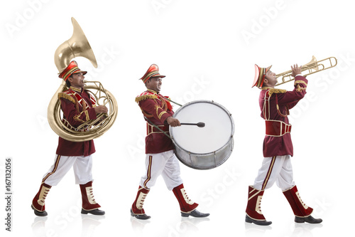 Bandwalas with instruments marching