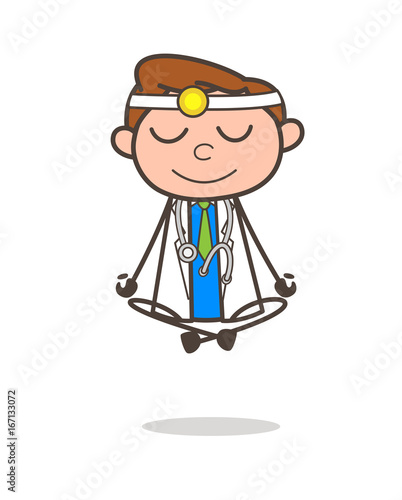 Cartoon Doctor Doing Yoga Vector Illustration