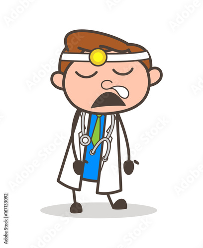 Cartoon Funny Doctor Running Nose Expression Vector Illustration
