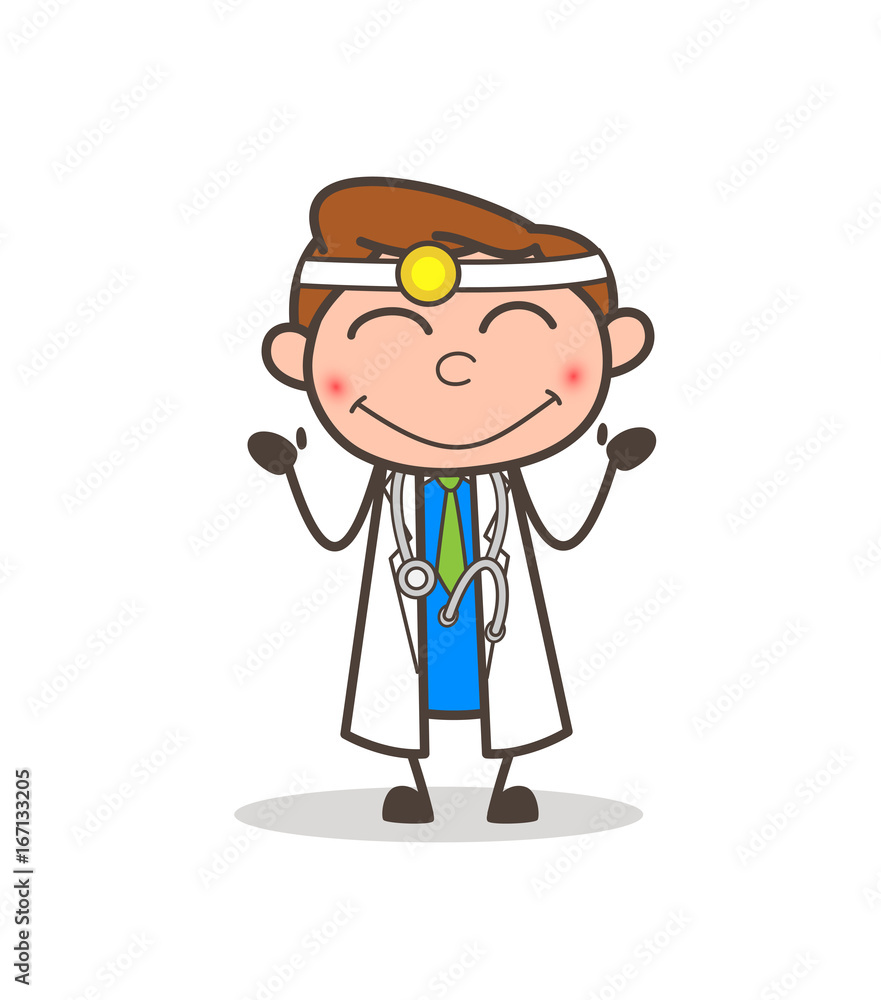 Cartoon Doctor Blushing Expression Vector Illustration