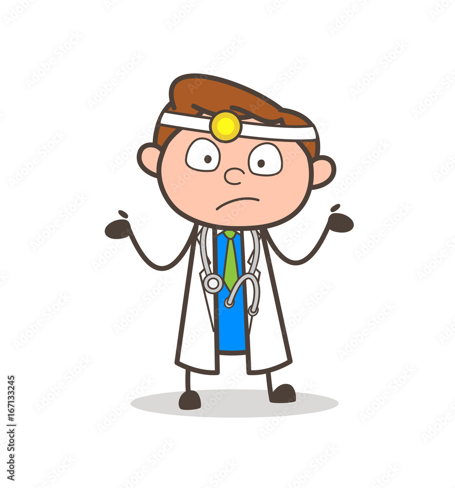 Cartoon Doctor Surprised Expression Vector Illustration