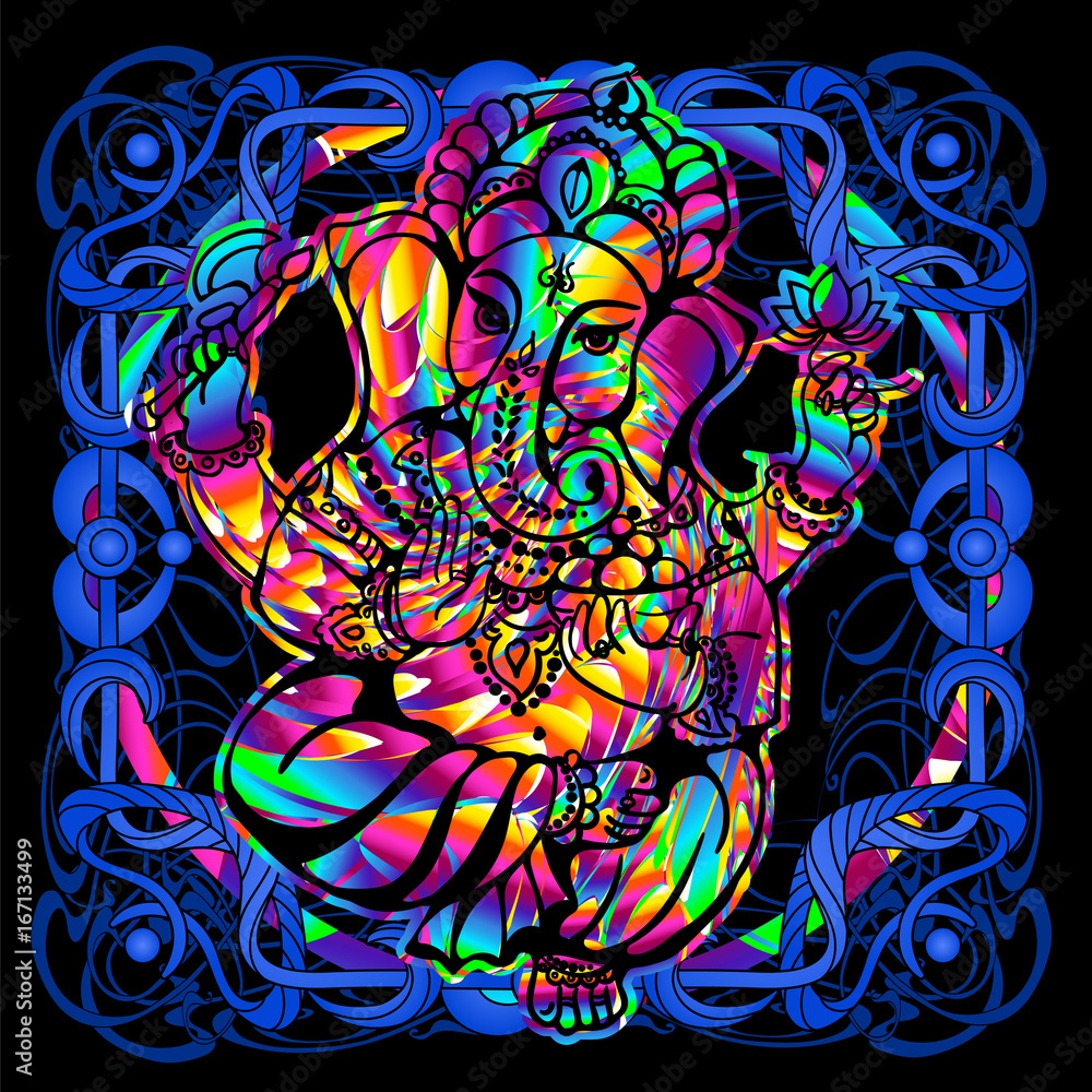 head of a Ganesha is a psychedelic painting