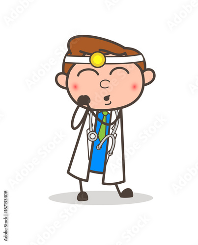 Cartoon Shy Doctor Blushing Face Vector Illustration