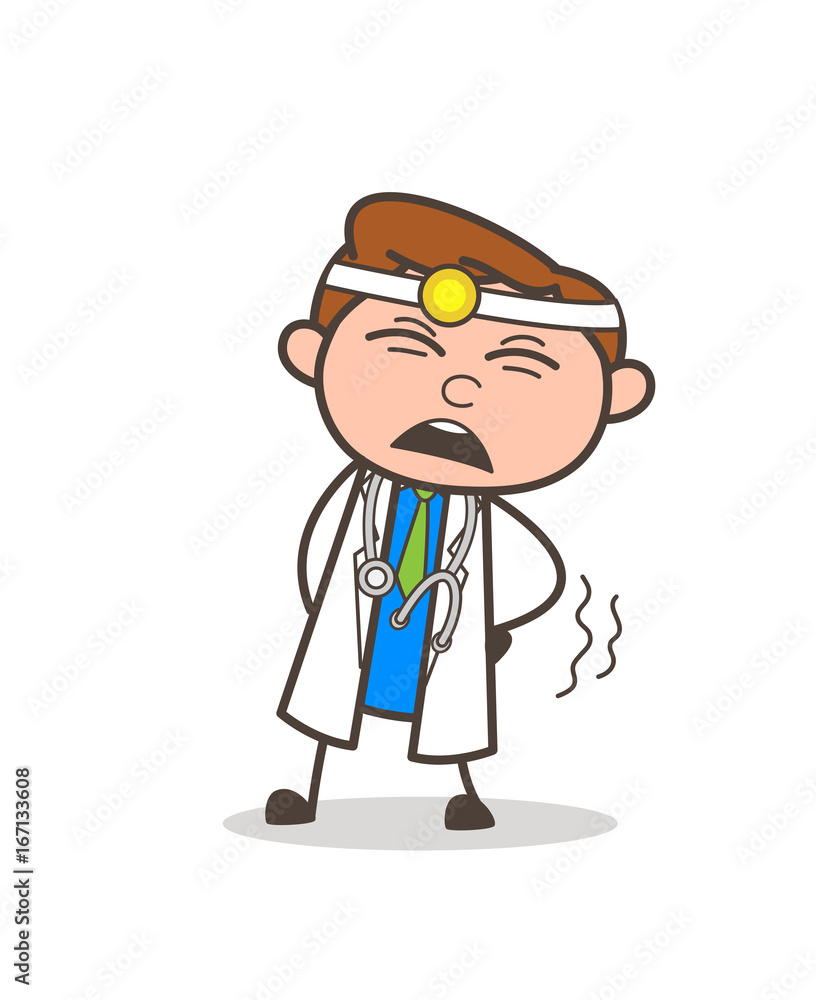 Cartoon Doctor Getting Ache in Waist Vector Illustration Cartoon Doctor Getting Ache in Waist Vector Illustration