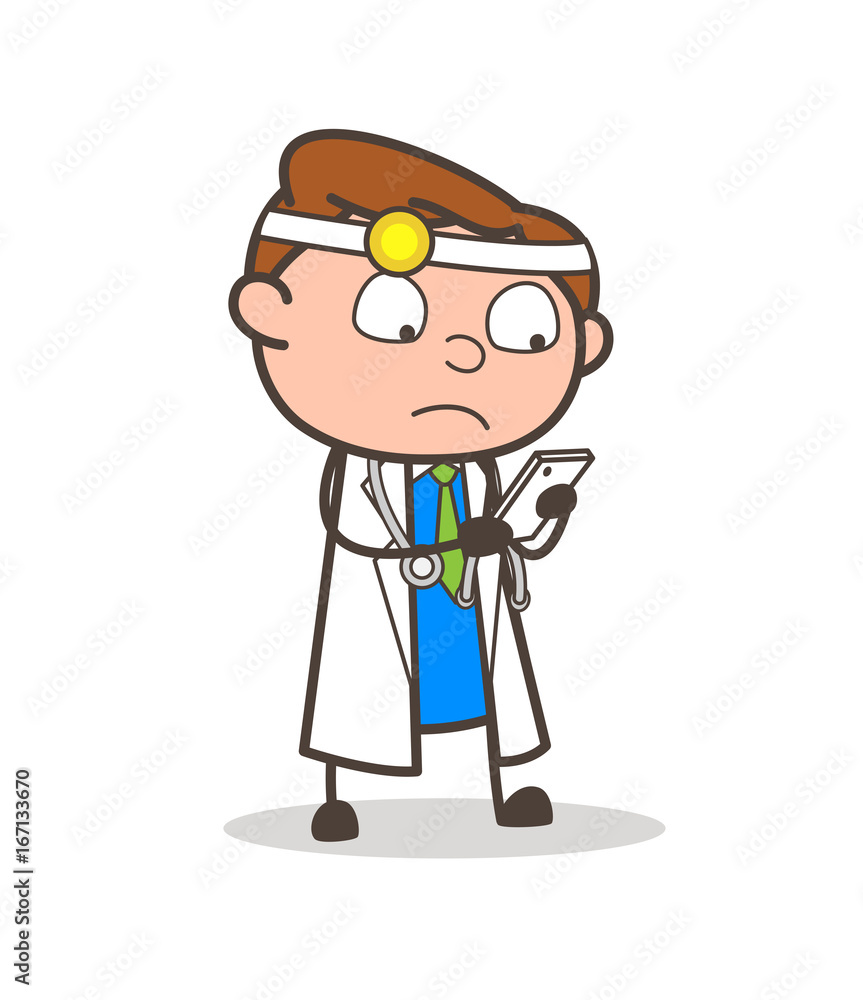 Cartoon Doctor Reading Messages in Smartphone Vector Illustration Cartoon Doctor Reading Messages in Smartphone Vector Illustration