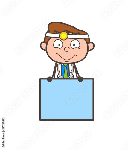 Cartoon Doctor with Notice Board Vector Illustration