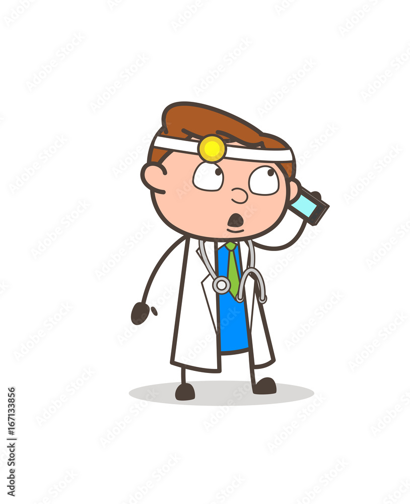 Cartoon Doctor Discussing with Client on Phone Vector Illustration Cartoon Doctor Discussing with Client on Phone Vector Illustration