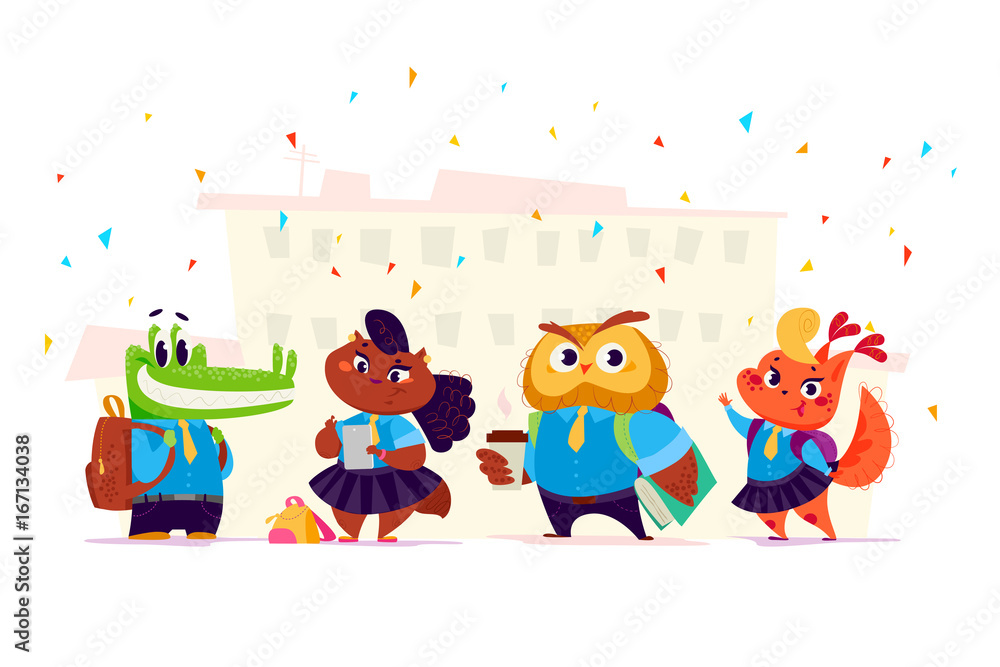 Naklejka premium Vector flat school animal characters collection isolated