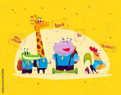 Vector flat school animal characters collection isolated