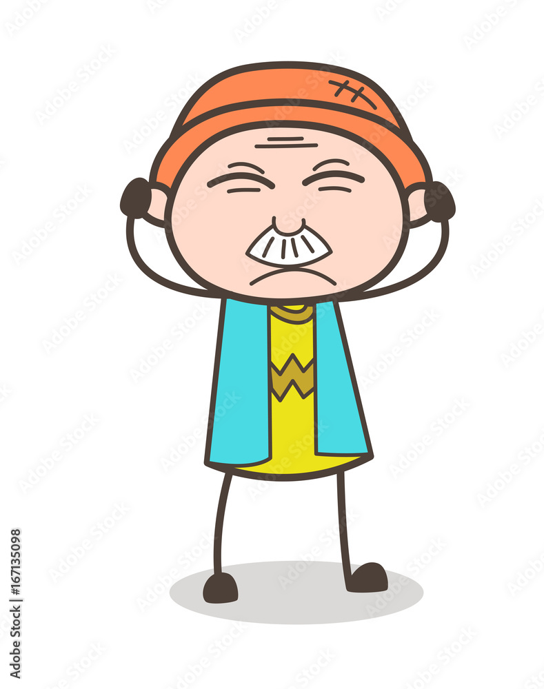 Cartoon Old Man Don't Want to Hear Anything Vector Concept Cartoon Old Man Don't Want to Hear Anything Vector Concept