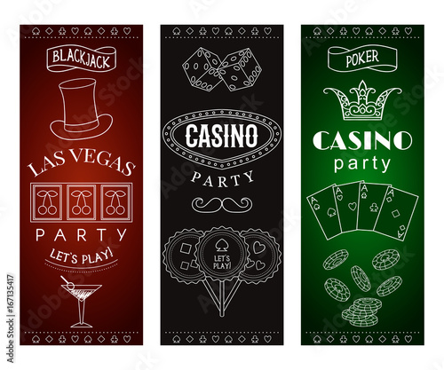 Casino party invitation with decorative elements. Gambling symbols. Vintage vector illustration