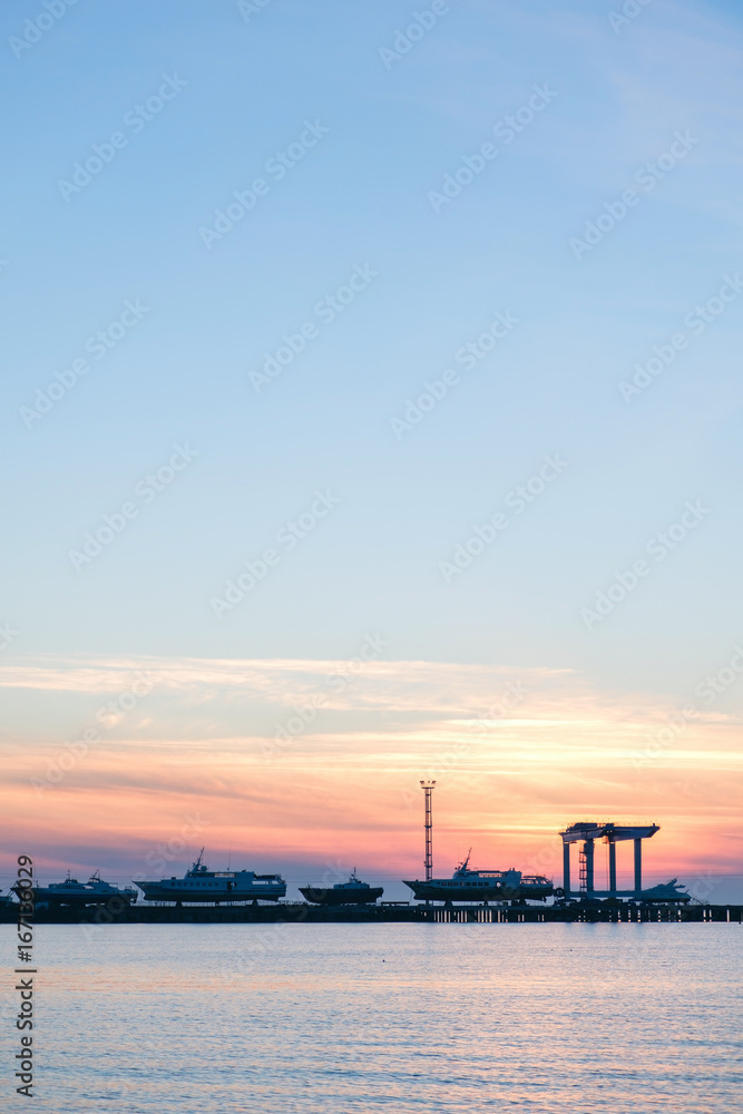 summer sunset on the marina Beautiful port for luxury yachts