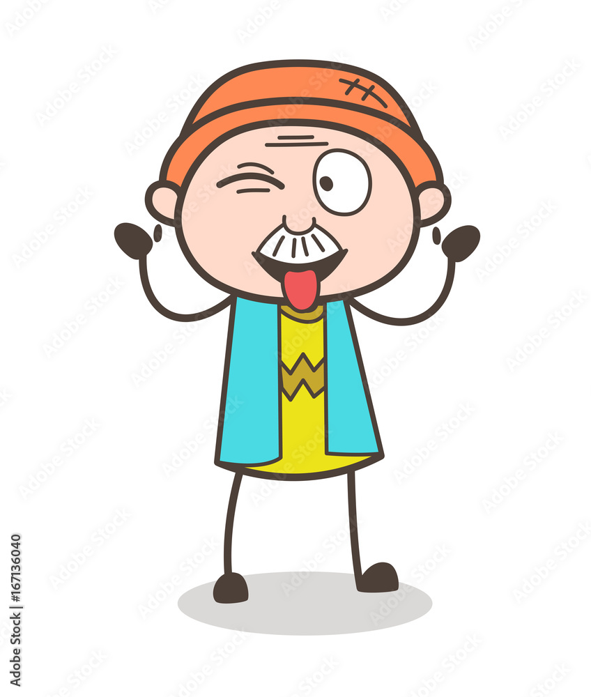 Cartoon Grandpa Face with Stuck-Out Tongue and Winking Eye Cartoon Grandpa Face with Stuck-Out Tongue and Winking Eye