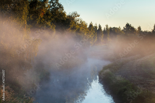 Fog on the river, summer in Finland © sokko_natalia