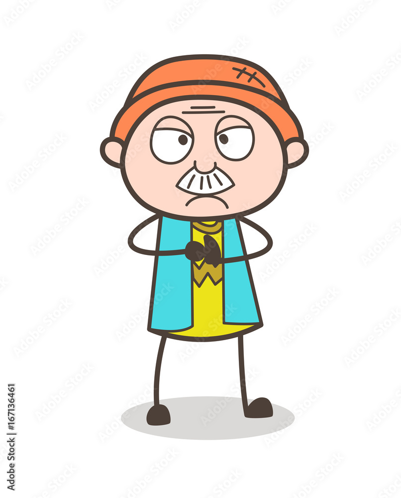 Cartoon Grandpa Pouting Face Vector Illustration