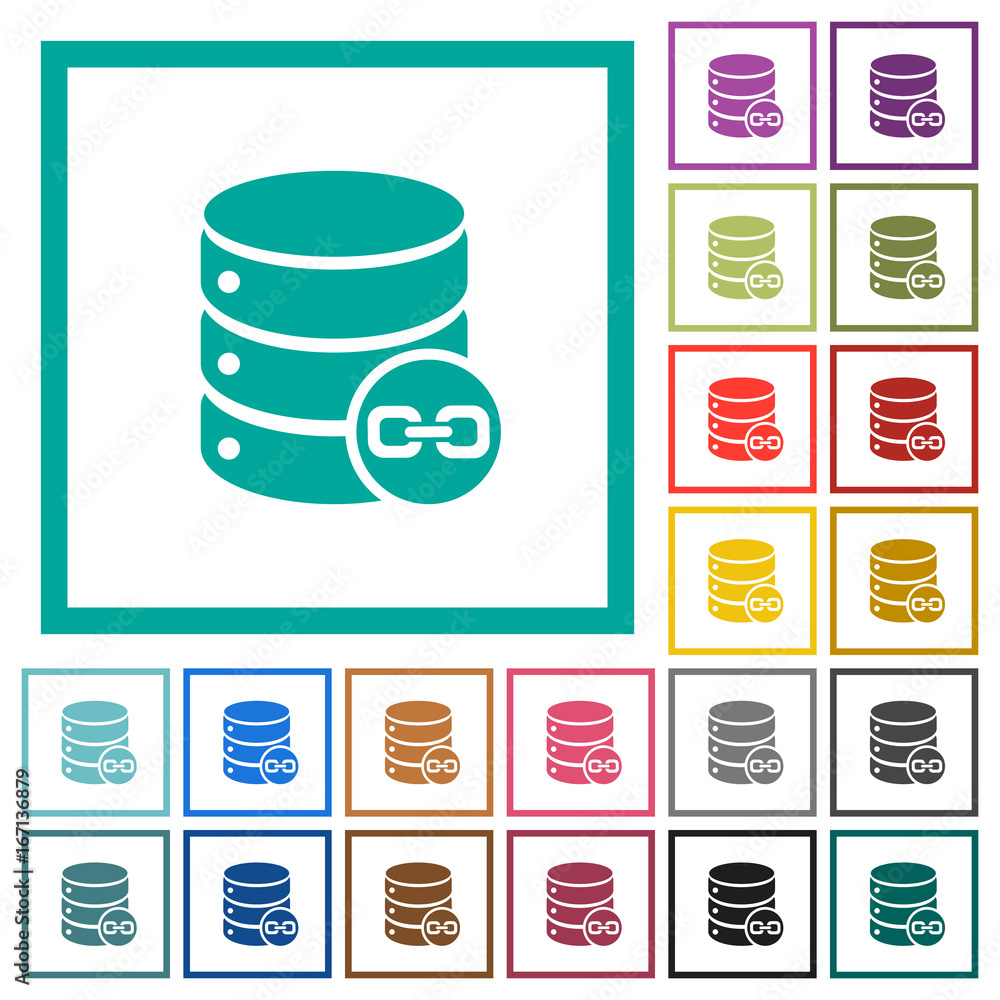 Joined database tables flat color icons with quadrant frames Joined database tables flat color icons with quadrant frames