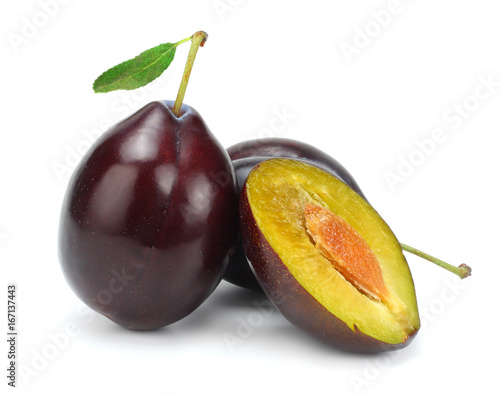 fresh plum fruit isolated on white background