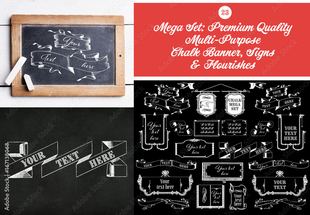 Chalk Style Ribbons and Embellishments Set Stock Template | Adobe Stock